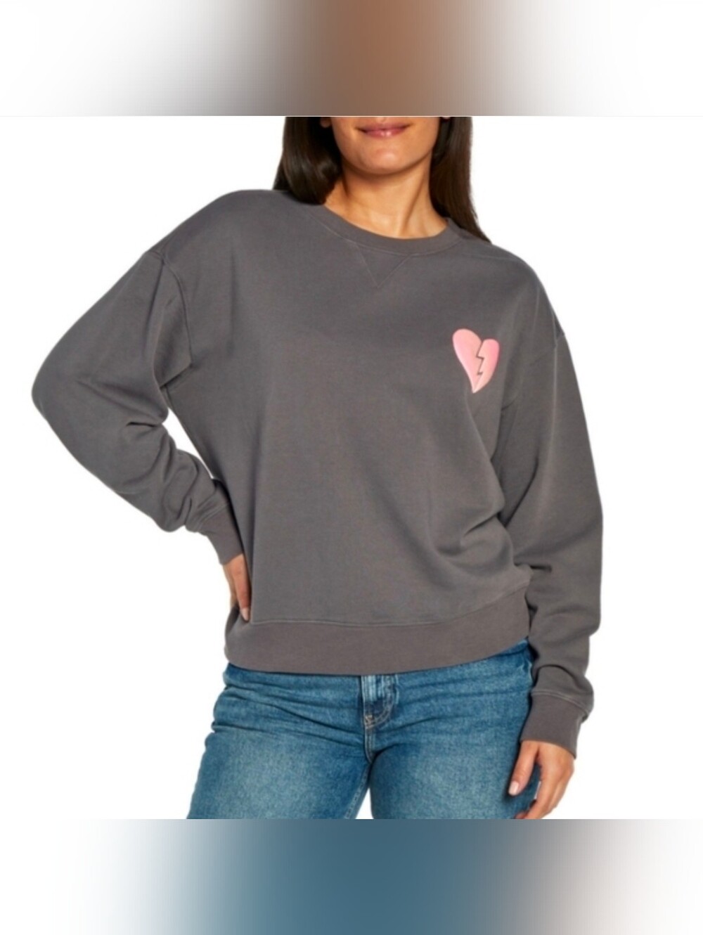 Women's Wildfox Graphic Crewneck Sweater Gray Pinstripe Size M NWT